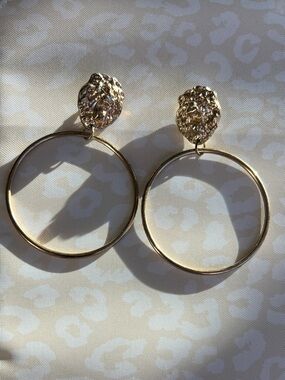 Gold Hoop Drop Earrings with Textured Studs